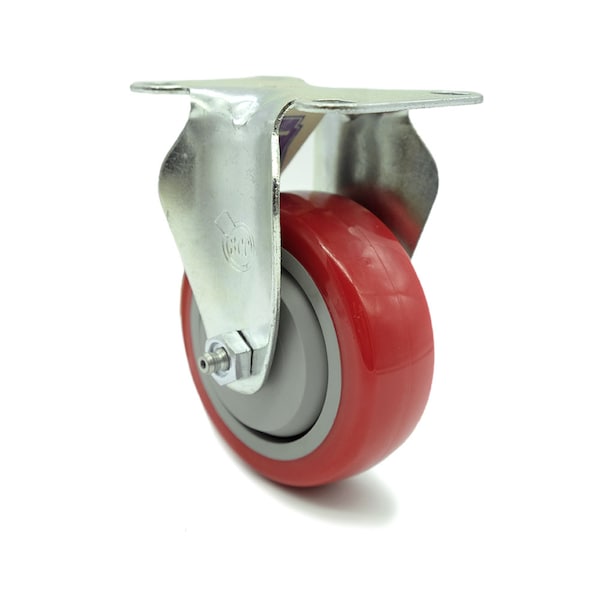 3.5 Inch Red Polyurethane Wheel Rigid Top Plate Caster